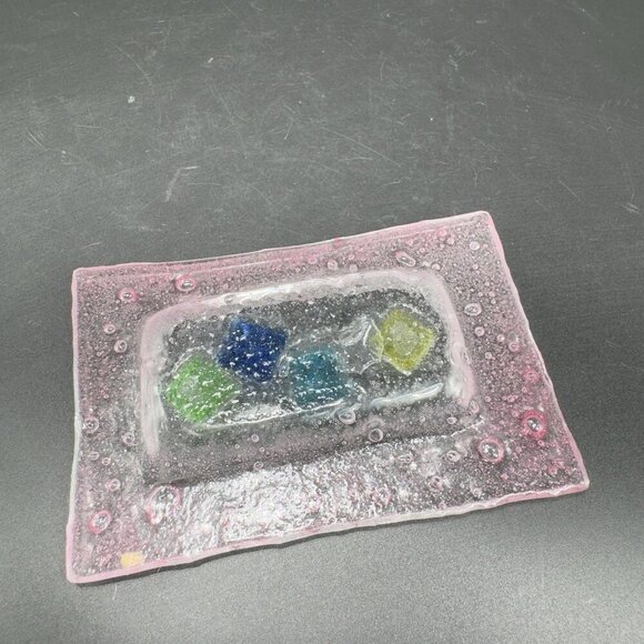 Vintage Hand Made Rectangular Trinket Dish Holder Container Plate Pink Bubbles - Picture 9 of 12